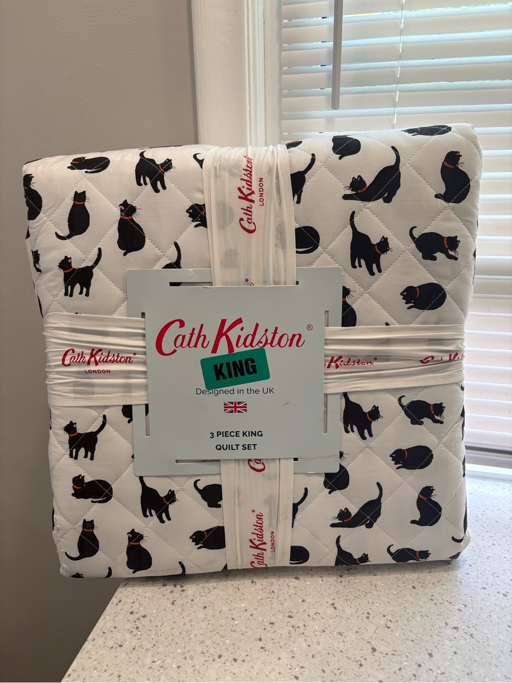 NWT Cath Kidston King Quilt Set - White with Black Cat Print- Black Cat Pattern